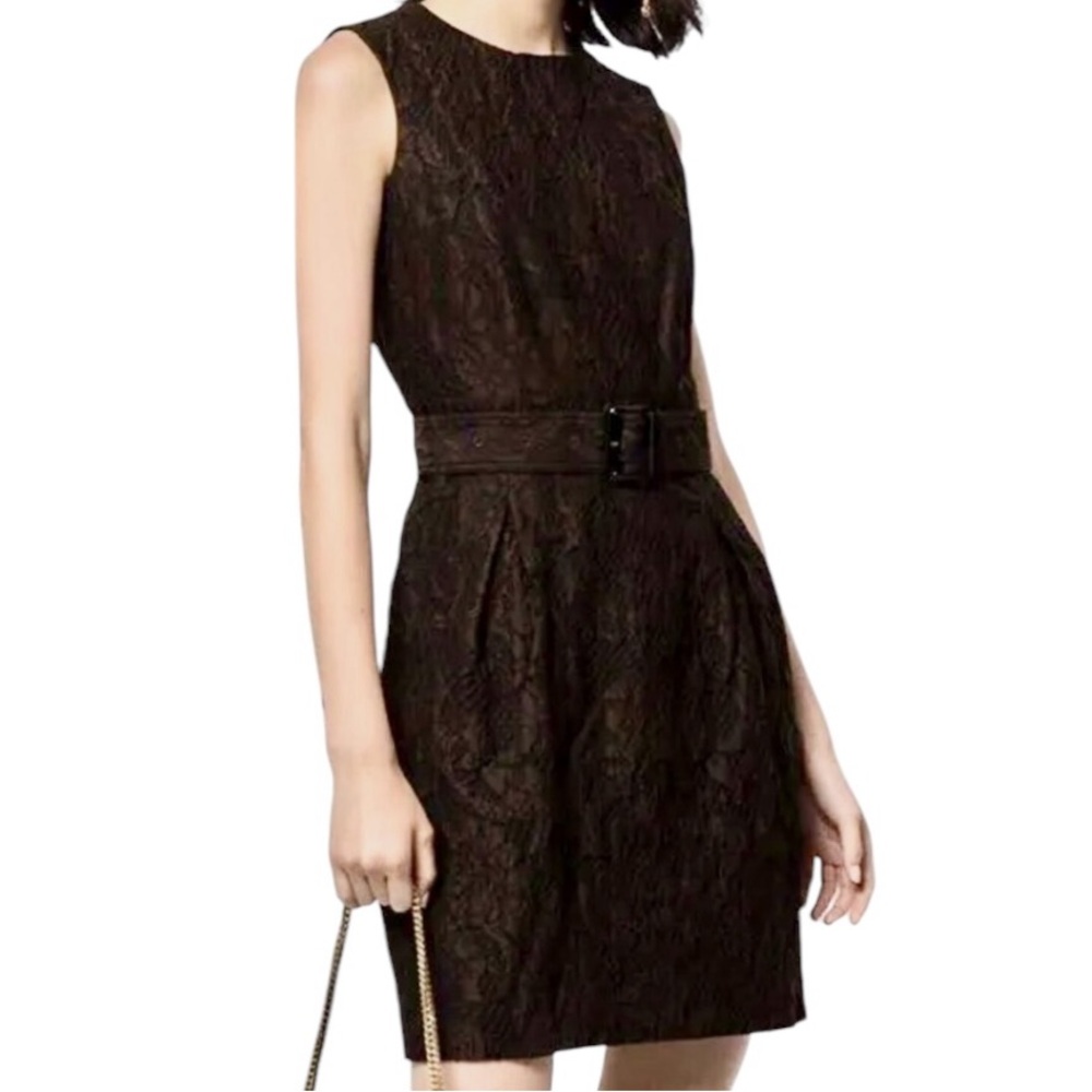 Burberry London Brown Lace Sleeveless Sheath Dress with Belt 10